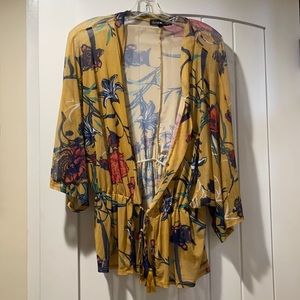 yellow floral throw over